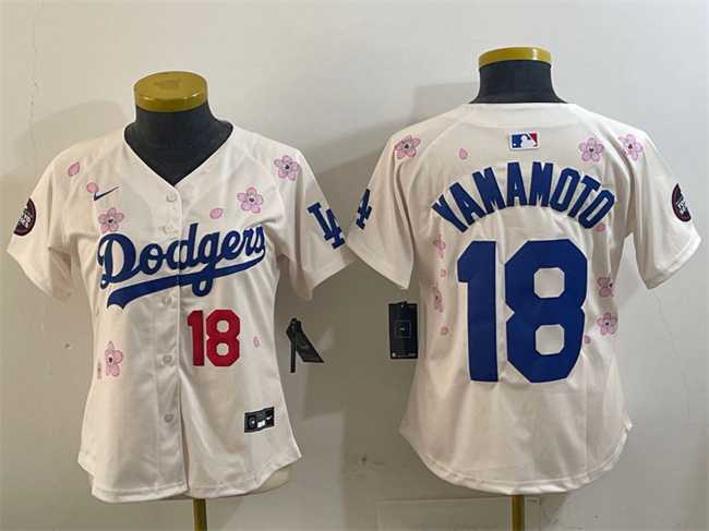 Women%27s Los Angeles Dodgers #18 Yoshinobu Yamamoto Cream 2025 Tokyo Series Limited Stitched Jersey